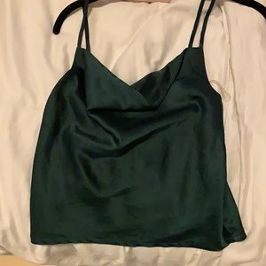 Green Silk Cowl Neck Tank